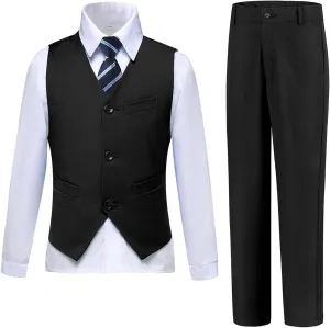 Boys Suits Slim Fit 4 Piece Formal Dresswear Suit for Kids Tuxedo Wedding Set Toddler Boy Dress with Vest Shirt Pants and Tie