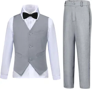 Boys Suits Slim Fit 4 Piece Formal Dresswear Suit for Kids Tuxedo Wedding Set Toddler Boy Dress with Vest Shirt Pants and Tie