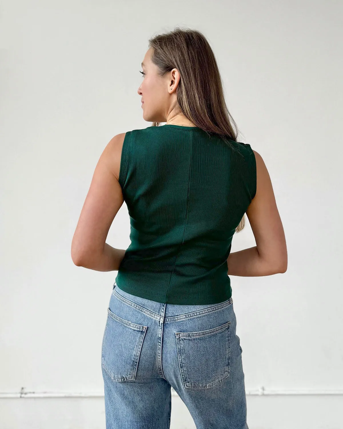 BRIDGETTE rib knit tank in Dark Green