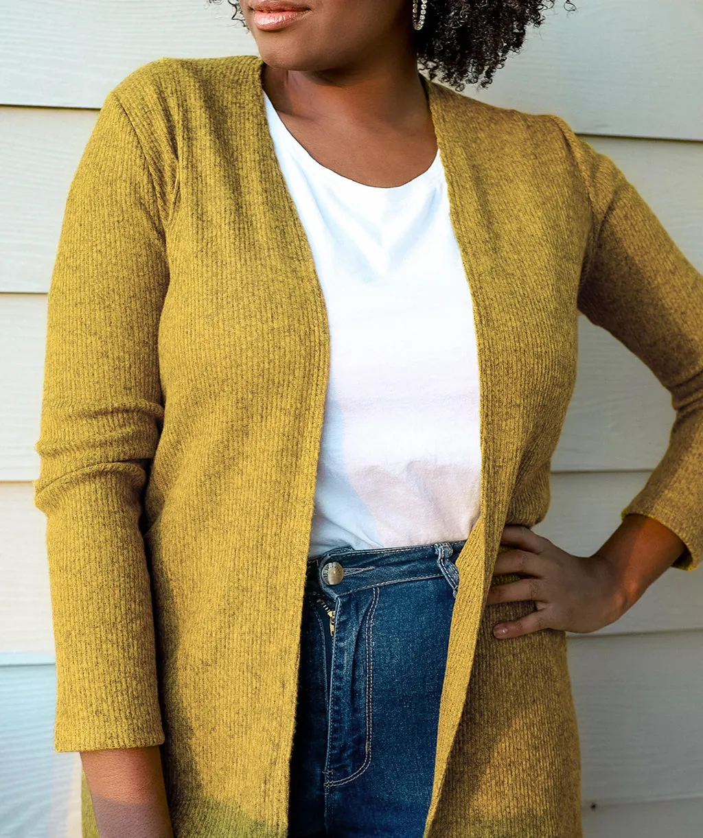 BROOKLYN rib knit cardigan in Mustard
