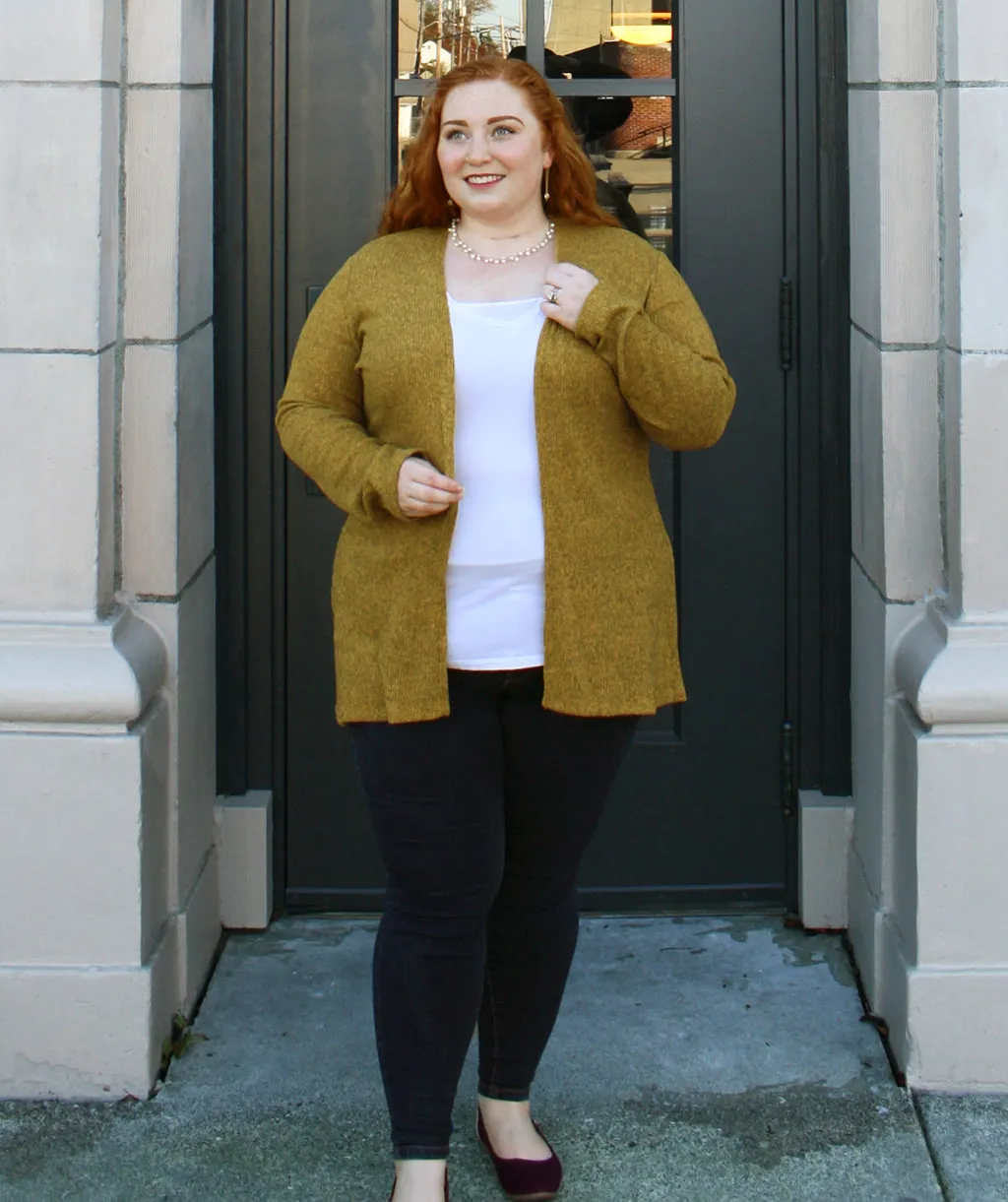 BROOKLYN rib knit cardigan in Mustard