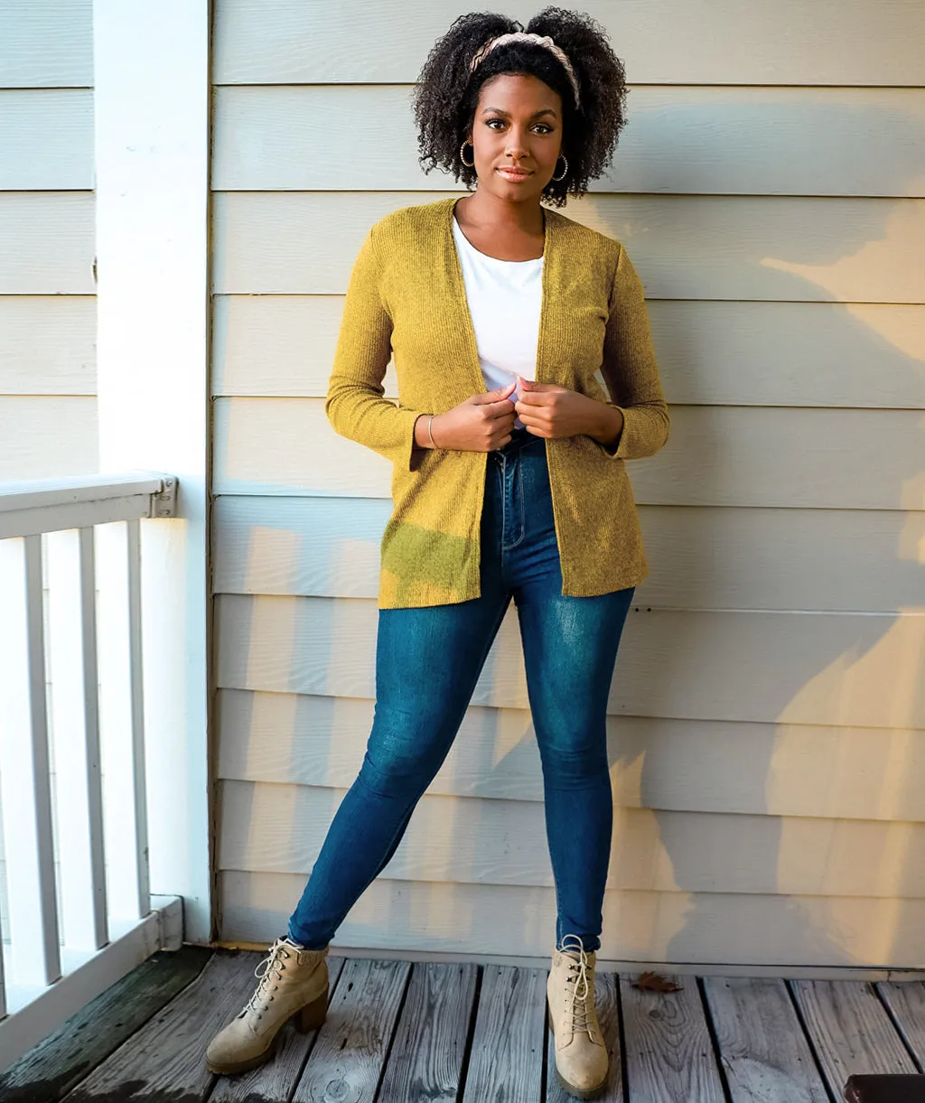 BROOKLYN rib knit cardigan in Mustard
