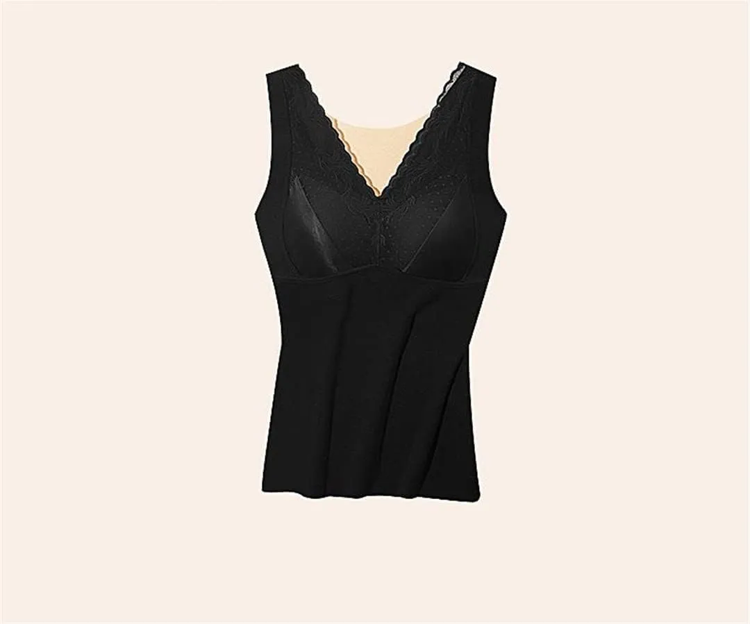 Built In Bra Padded Tank Tops for Women Winter Thermal Removable Pad V Neck Vest Slim Fit Undershirt