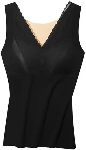Built In Bra Padded Tank Tops for Women Winter Thermal Removable Pad V Neck Vest Slim Fit Undershirt