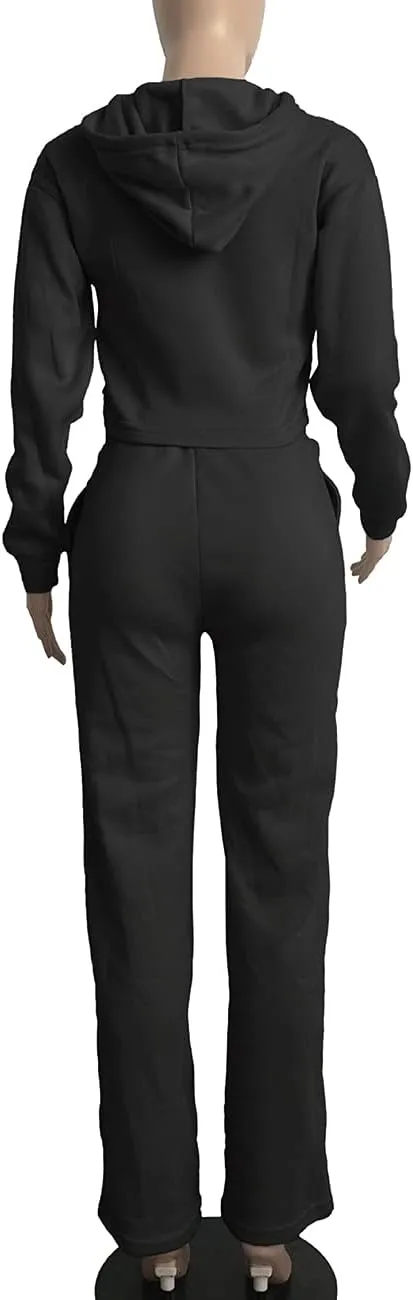 BZSFW Women Sweat Suits Set Loungewear 2 Piece Hooded Pullover Crop Top Sweatshirts Sweatpants