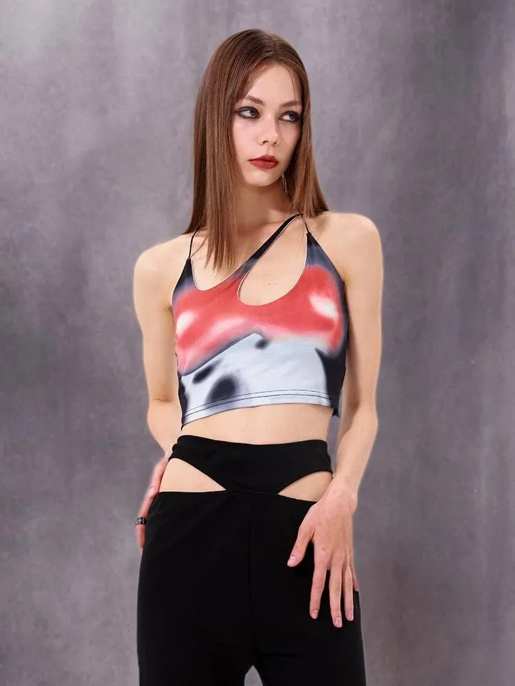 CAPE CLIQUE Womens Sexy Y2K Crop Tops Lace Up Body Print Hollow Out Summer Tie Dye Sleeveless Cami Plunge Tank Top