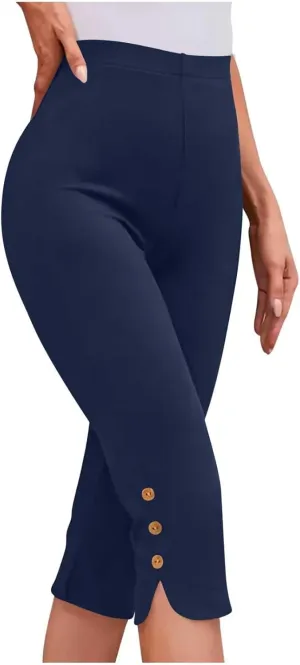 Capri Pants for Women Casual Summer Cropped Pants Plus Size Elastic Waist Capris Comfy Workout Loose Yoga Pants