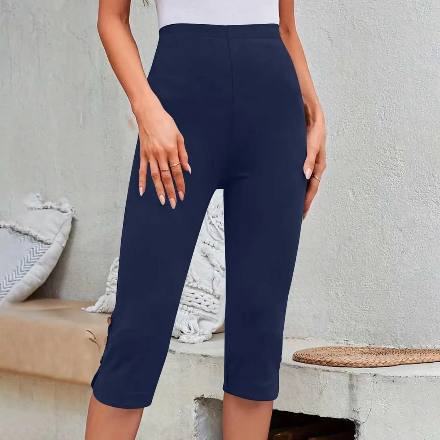 Capri Pants for Women Casual Summer Cropped Pants Plus Size Elastic Waist Capris Comfy Workout Loose Yoga Pants