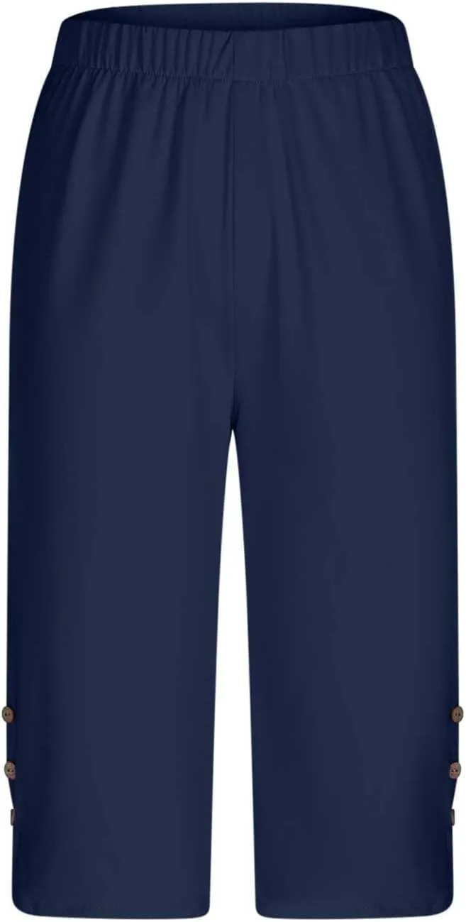 Capri Pants for Women Casual Summer Cropped Pants Plus Size Elastic Waist Capris Comfy Workout Loose Yoga Pants