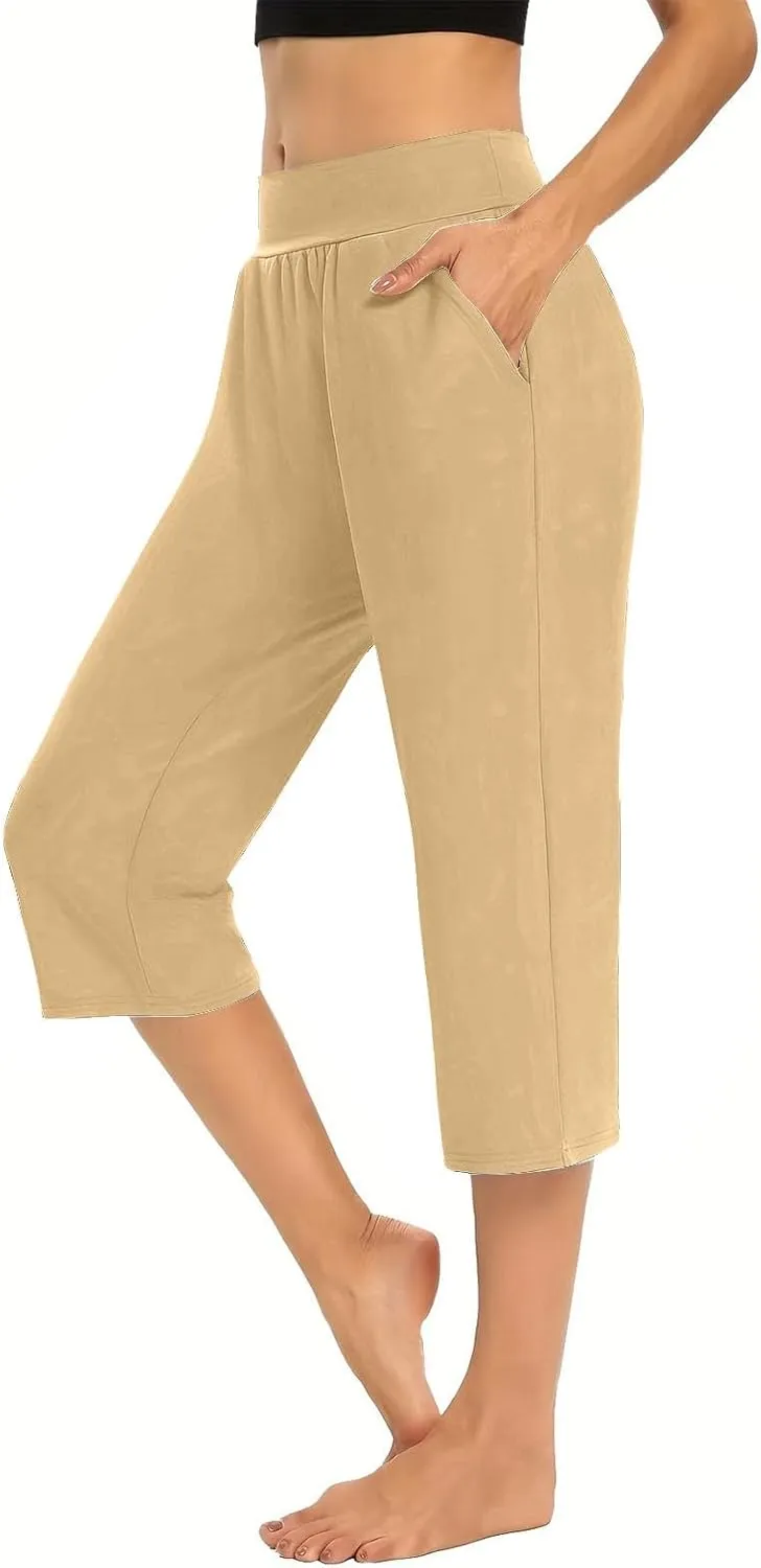 Capris Pants for Women Summer Casual Workout Capri Yoga Pants Straight Leg Exercise 2025 Yoga Pants with Pockets