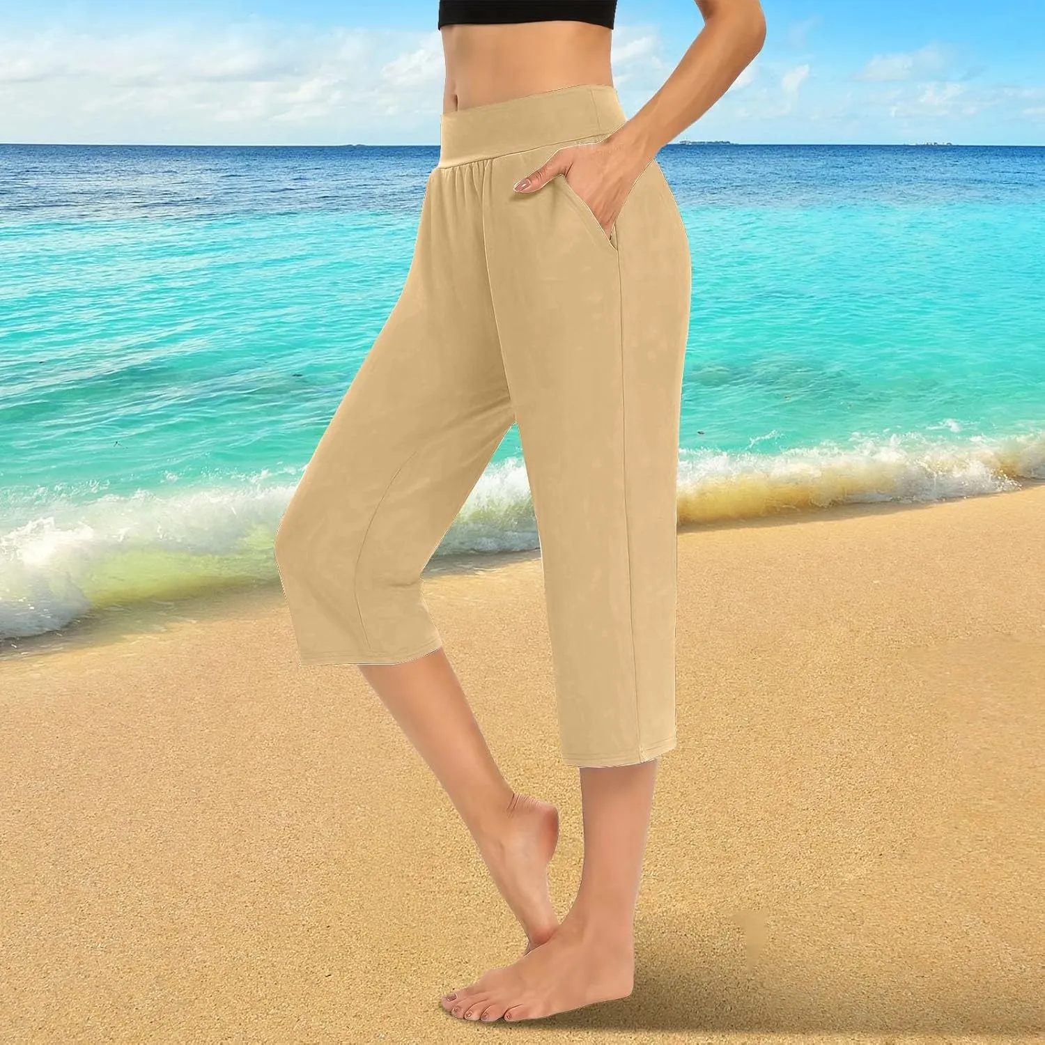 Capris Pants for Women Summer Casual Workout Capri Yoga Pants Straight Leg Exercise 2025 Yoga Pants with Pockets