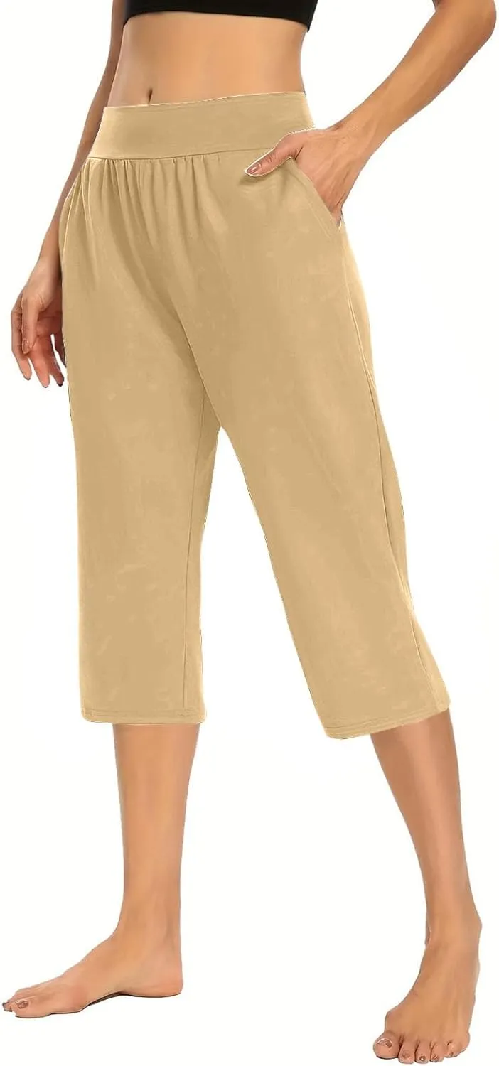 Capris Pants for Women Summer Casual Workout Capri Yoga Pants Straight Leg Exercise 2025 Yoga Pants with Pockets