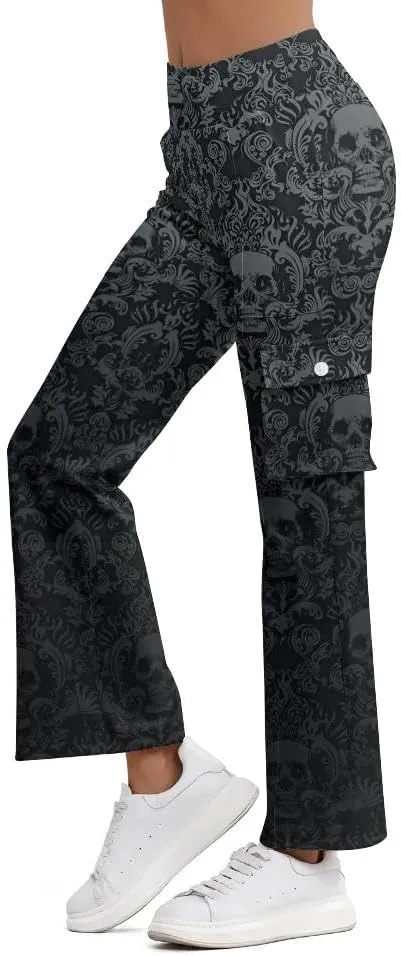 Cargo Flare Leggings for Women with 4 Pockets High Waist Yoga Casual Pants Workout Bootcut Yoga Cargo Pants