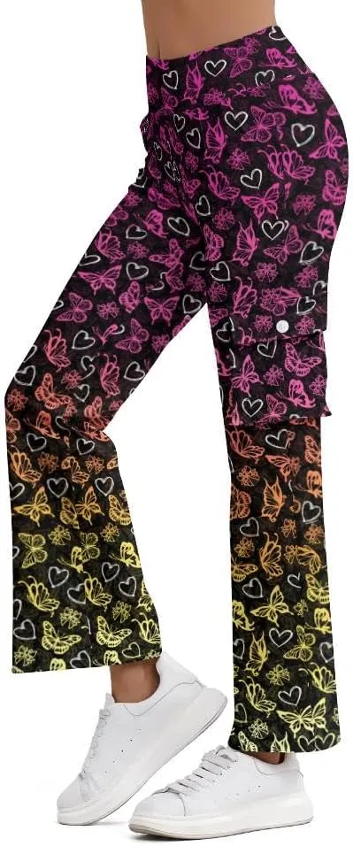 Cargo Flare Leggings for Women with 4 Pockets High Waist Yoga Casual Pants Workout Bootcut Yoga Cargo Pants