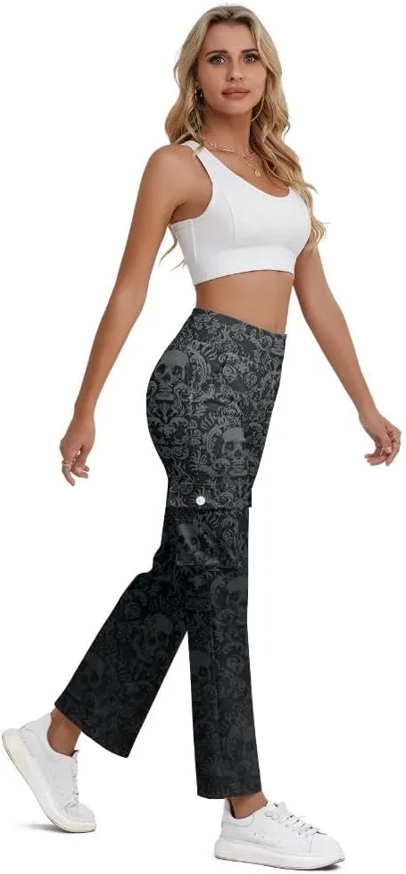 Cargo Flare Leggings for Women with 4 Pockets High Waist Yoga Casual Pants Workout Bootcut Yoga Cargo Pants