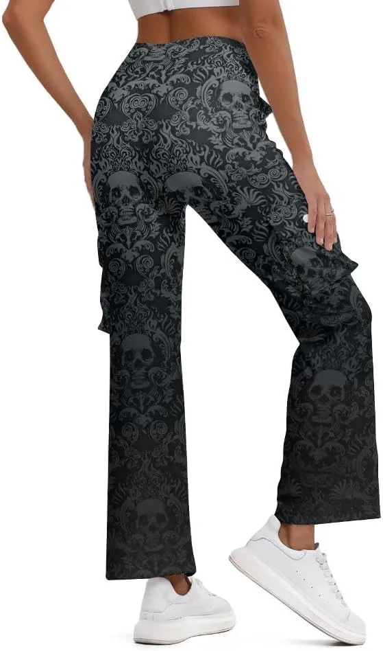 Cargo Flare Leggings for Women with 4 Pockets High Waist Yoga Casual Pants Workout Bootcut Yoga Cargo Pants