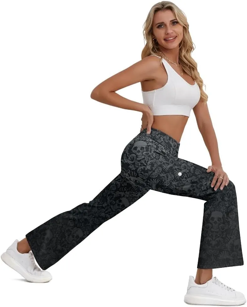 Cargo Flare Leggings for Women with 4 Pockets High Waist Yoga Casual Pants Workout Bootcut Yoga Cargo Pants