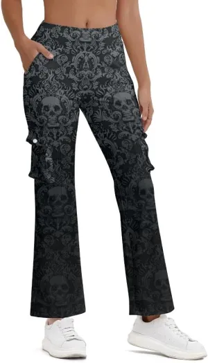 Cargo Flare Leggings for Women with 4 Pockets High Waist Yoga Casual Pants Workout Bootcut Yoga Cargo Pants