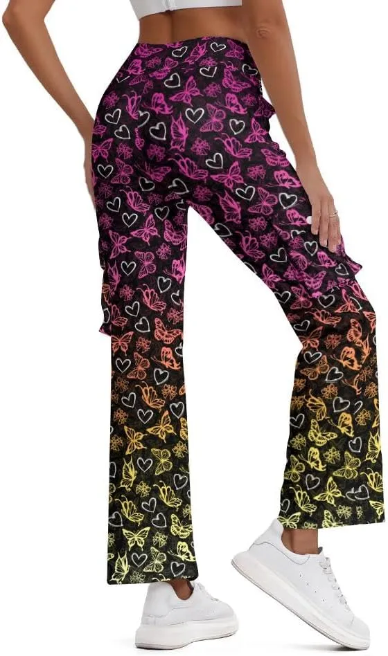 Cargo Flare Leggings for Women with 4 Pockets High Waist Yoga Casual Pants Workout Bootcut Yoga Cargo Pants