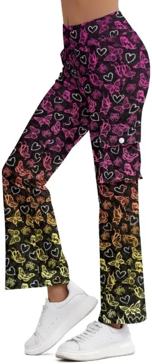 Cargo Flare Leggings for Women with 4 Pockets High Waist Yoga Casual Pants Workout Bootcut Yoga Cargo Pants