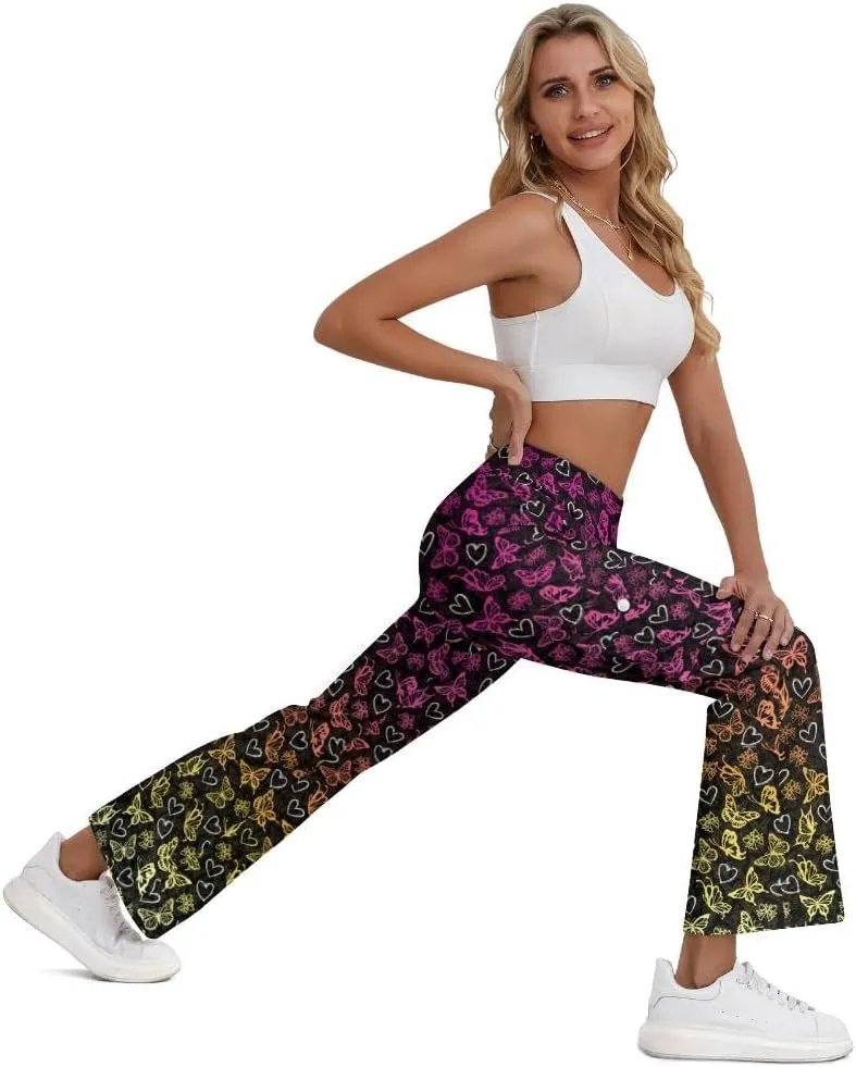 Cargo Flare Leggings for Women with 4 Pockets High Waist Yoga Casual Pants Workout Bootcut Yoga Cargo Pants