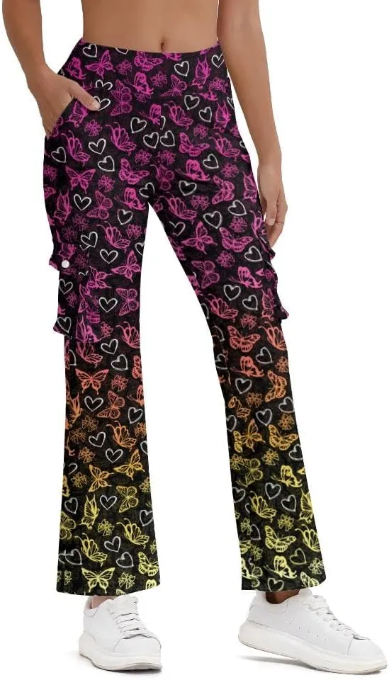 Cargo Flare Leggings for Women with 4 Pockets High Waist Yoga Casual Pants Workout Bootcut Yoga Cargo Pants