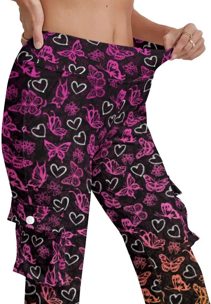 Cargo Flare Leggings for Women with 4 Pockets High Waist Yoga Casual Pants Workout Bootcut Yoga Cargo Pants