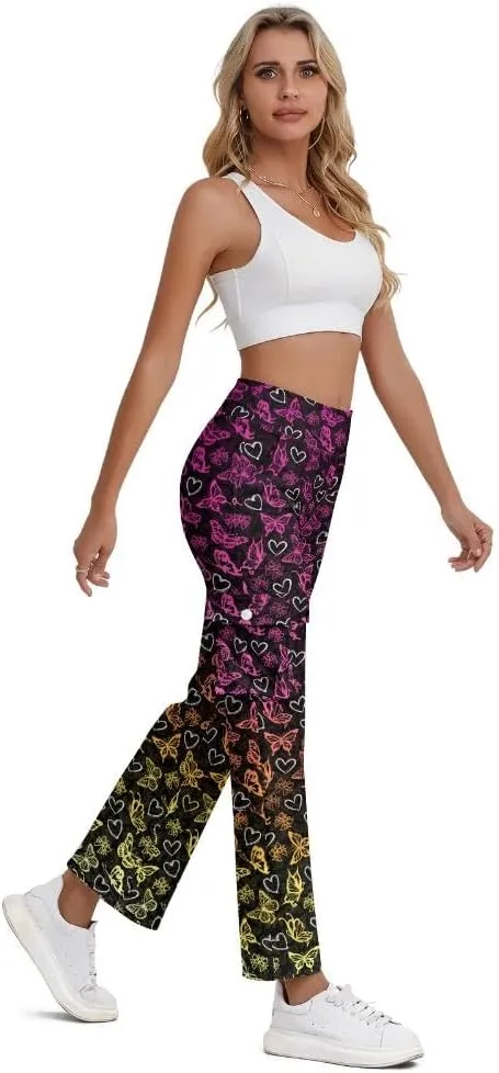 Cargo Flare Leggings for Women with 4 Pockets High Waist Yoga Casual Pants Workout Bootcut Yoga Cargo Pants