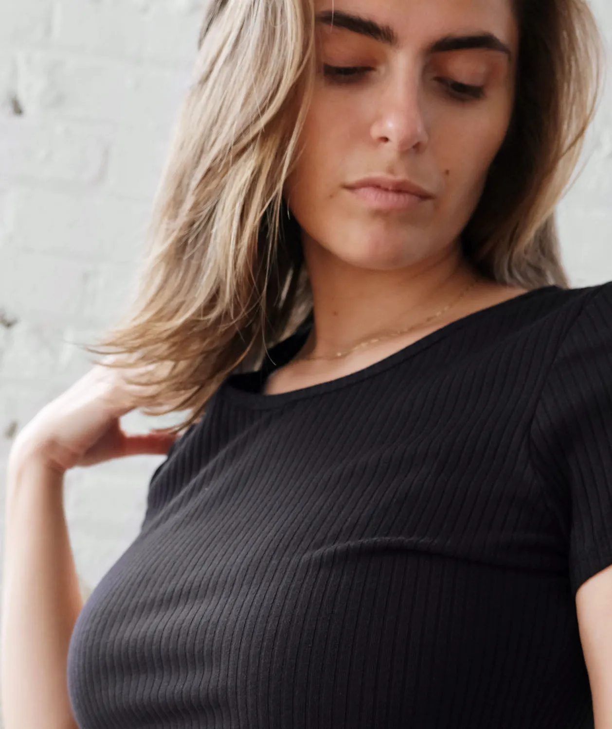 CASSIA cotton rib knit tee in Black
