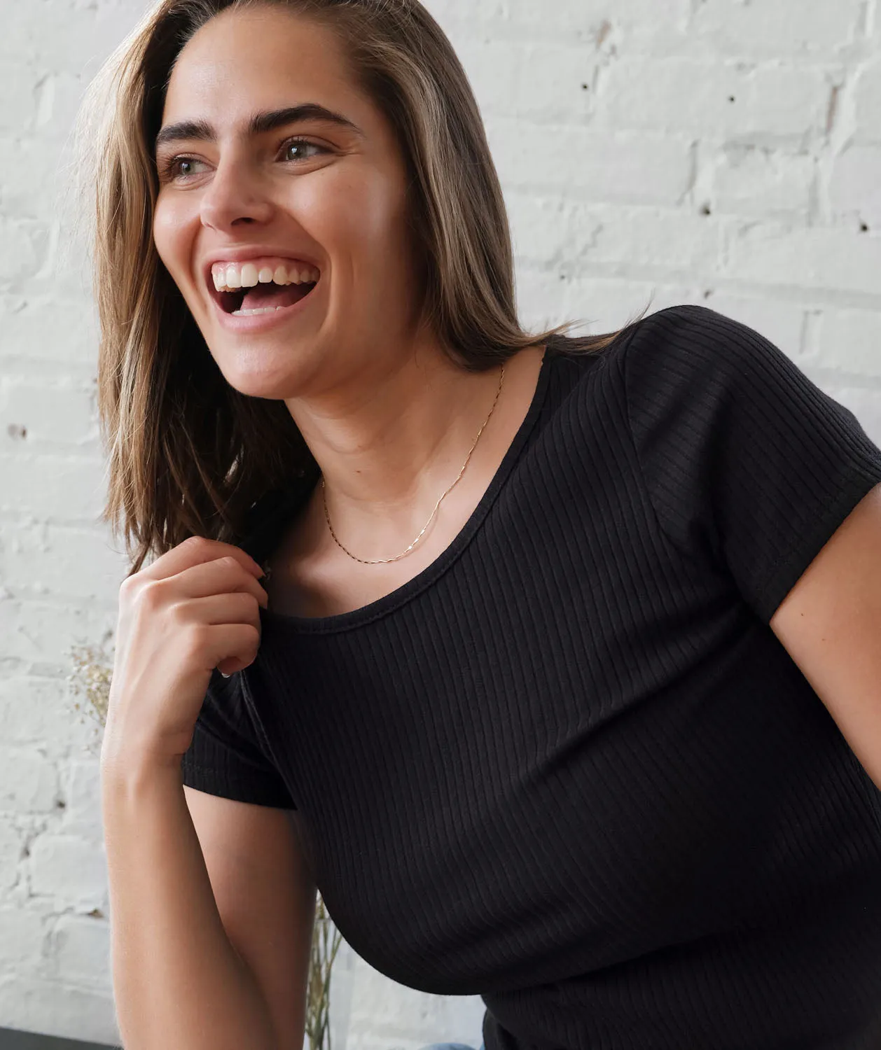CASSIA cotton rib knit tee in Black