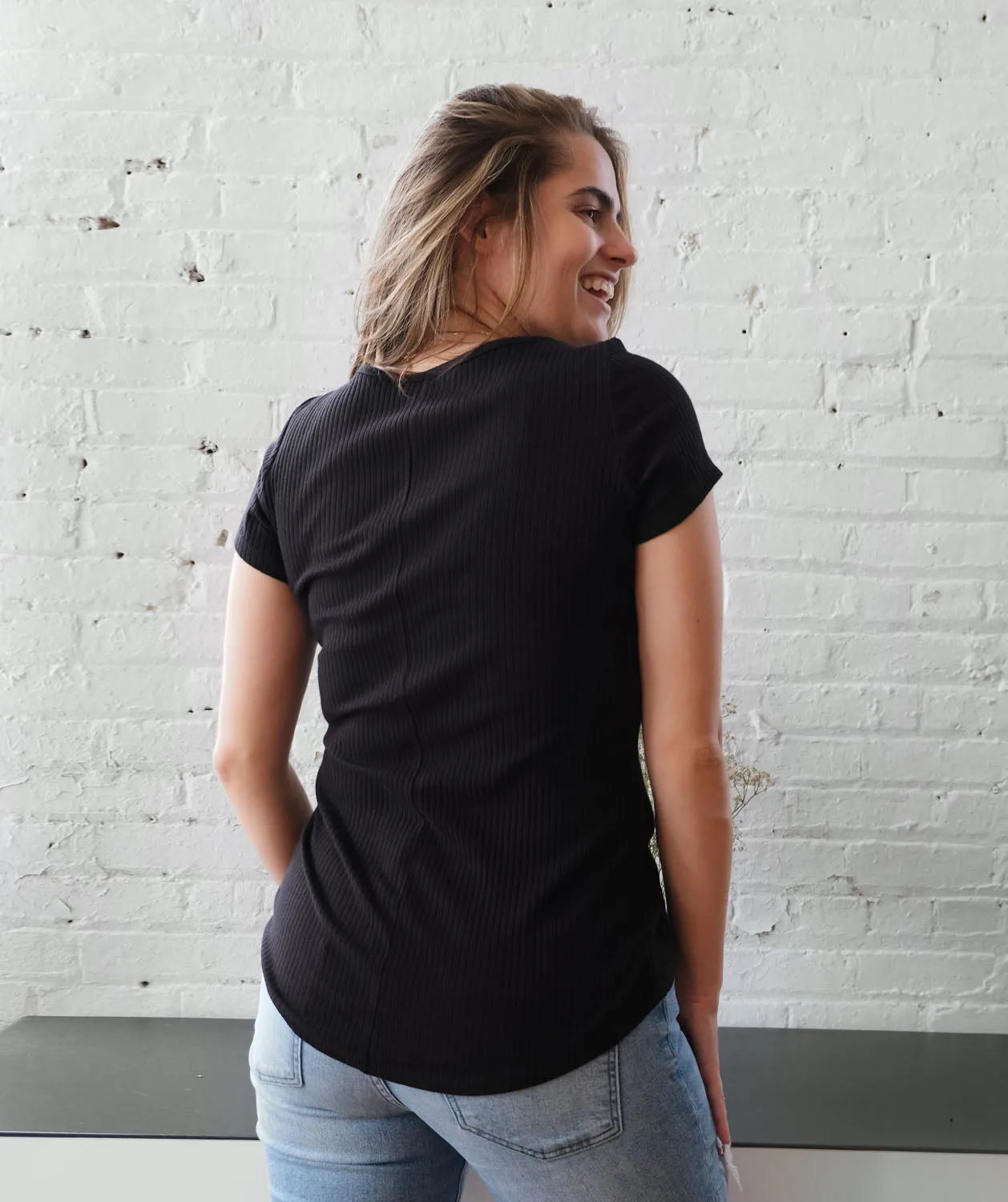 CASSIA cotton rib knit tee in Black