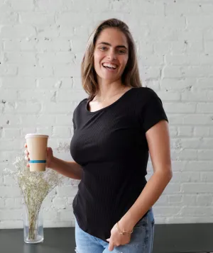 CASSIA cotton rib knit tee in Black