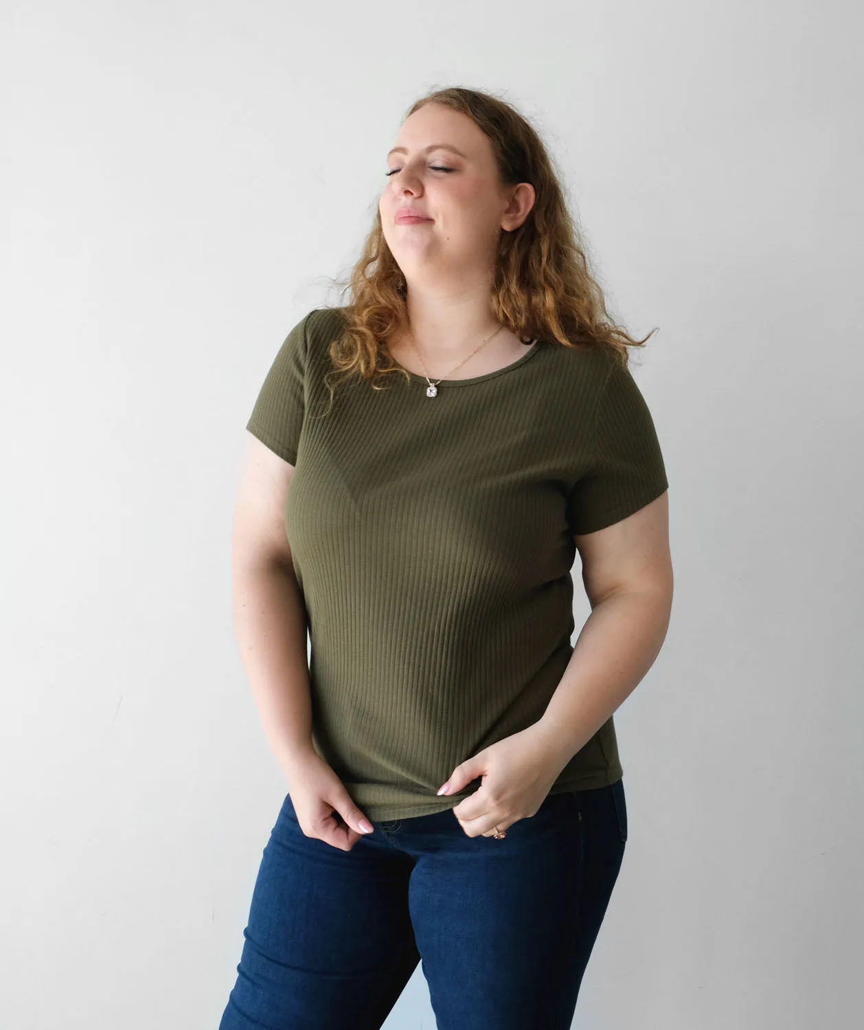 CASSIA rib knit tee in Dusty Olive
