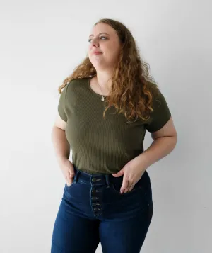 CASSIA rib knit tee in Dusty Olive