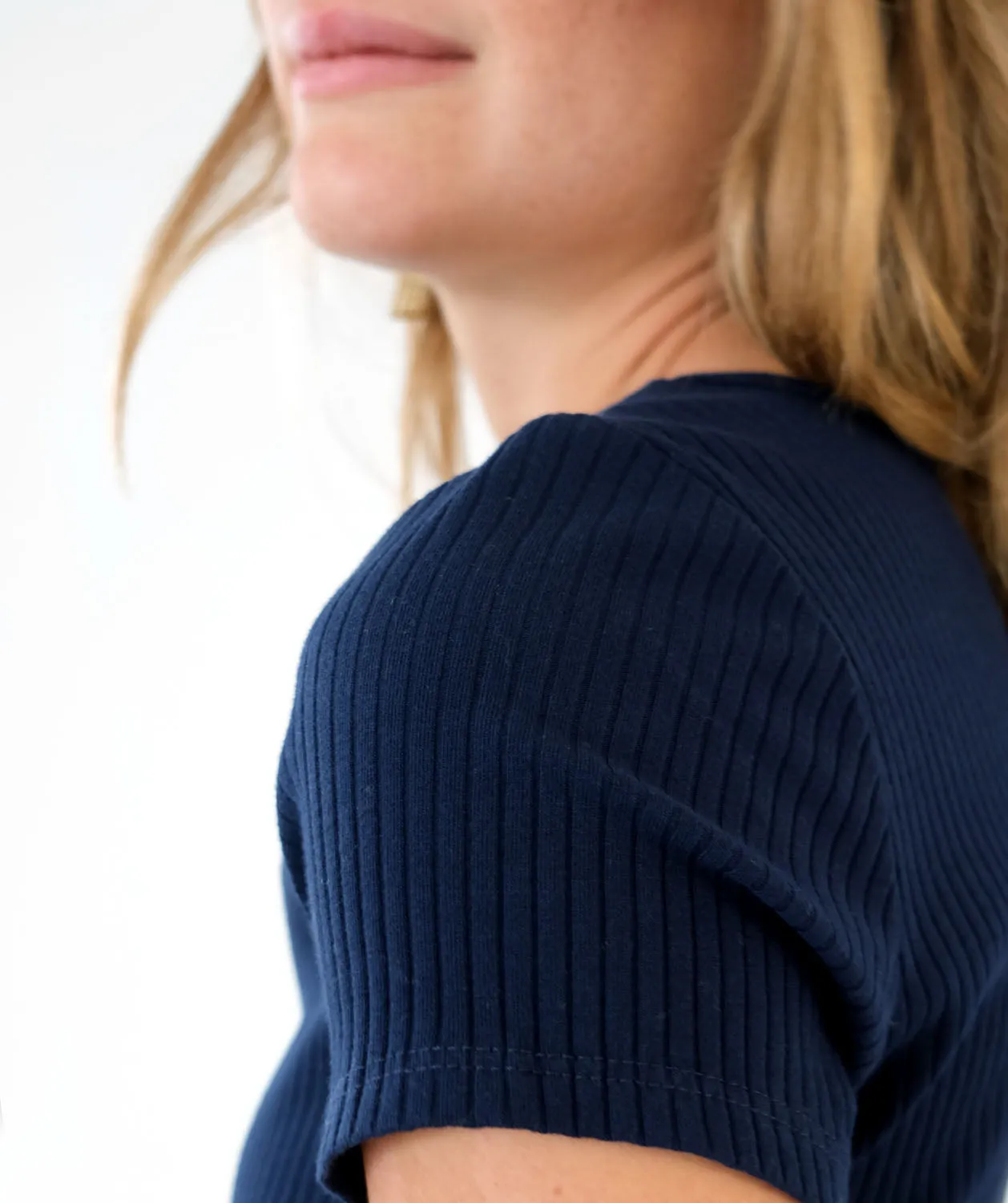 CASSIA rib knit tee in Navy