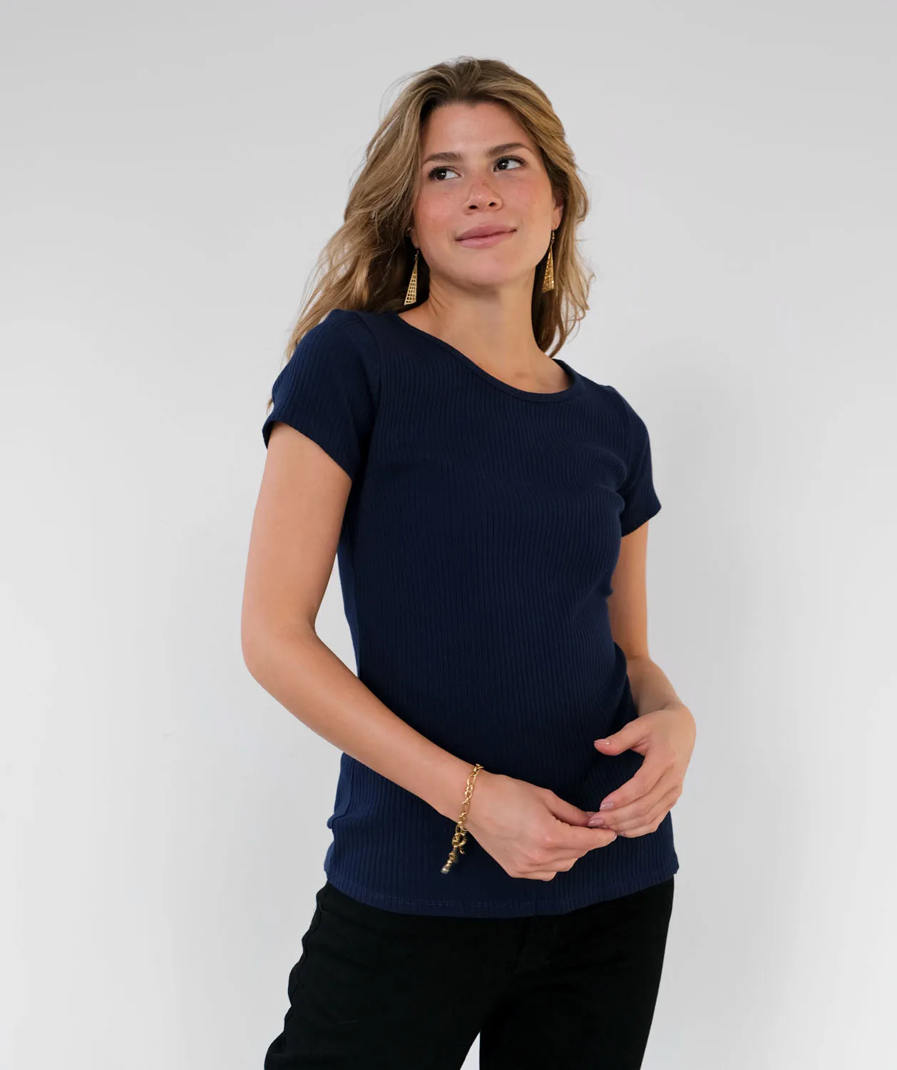 CASSIA rib knit tee in Navy