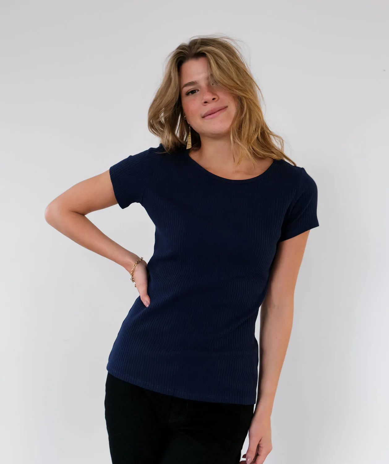 CASSIA rib knit tee in Navy