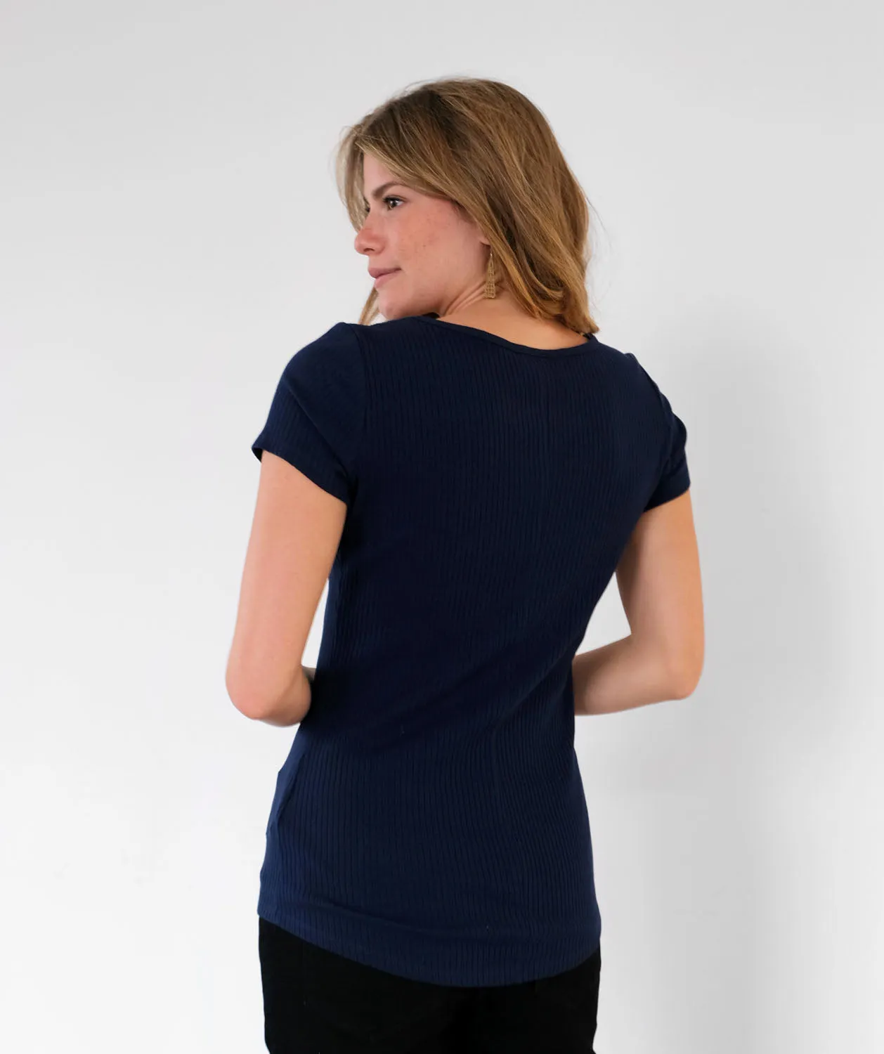 CASSIA rib knit tee in Navy