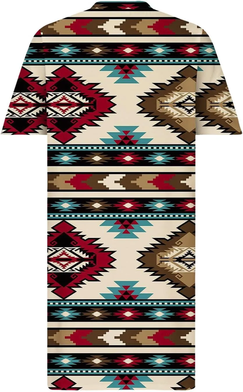 Ceboyel Women Plus Size Summer Dress Aztec Tshirt Dress Short Sleeve Western Dresses Trendy Beach Outfits with Pockets 2023