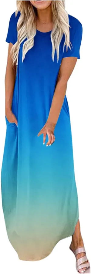 Ceboyel Women's Summer Dresses 2023 Casual Long Maxi Dress Short Sleeve Tshirt Dresses Boho Trendy Hawaiian Beach Clothing