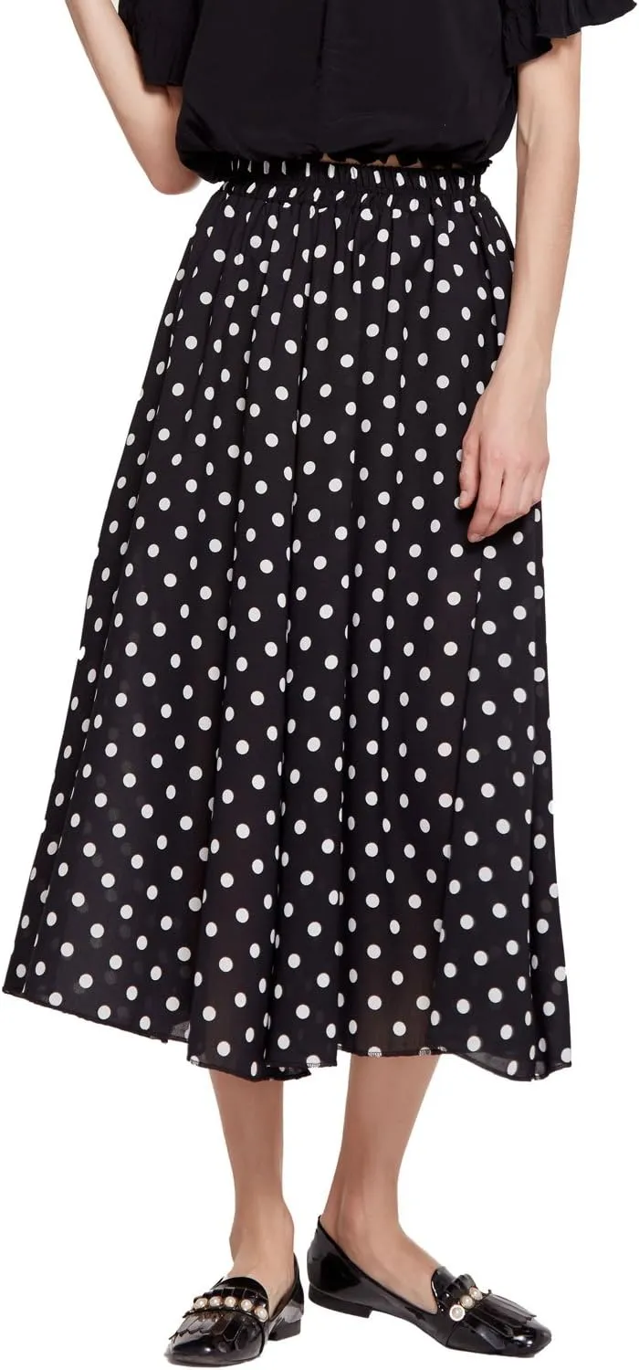 CHARTOU Women's Casual Contrast Polka Dot Chiffon Bohemia Swing Beach Midi A-Line Skirts