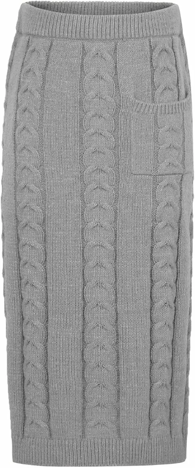 CHARTOU Women's Winter Chunky Cable Knit Long Skirt 2 Piece Outfit Sweater Sets
