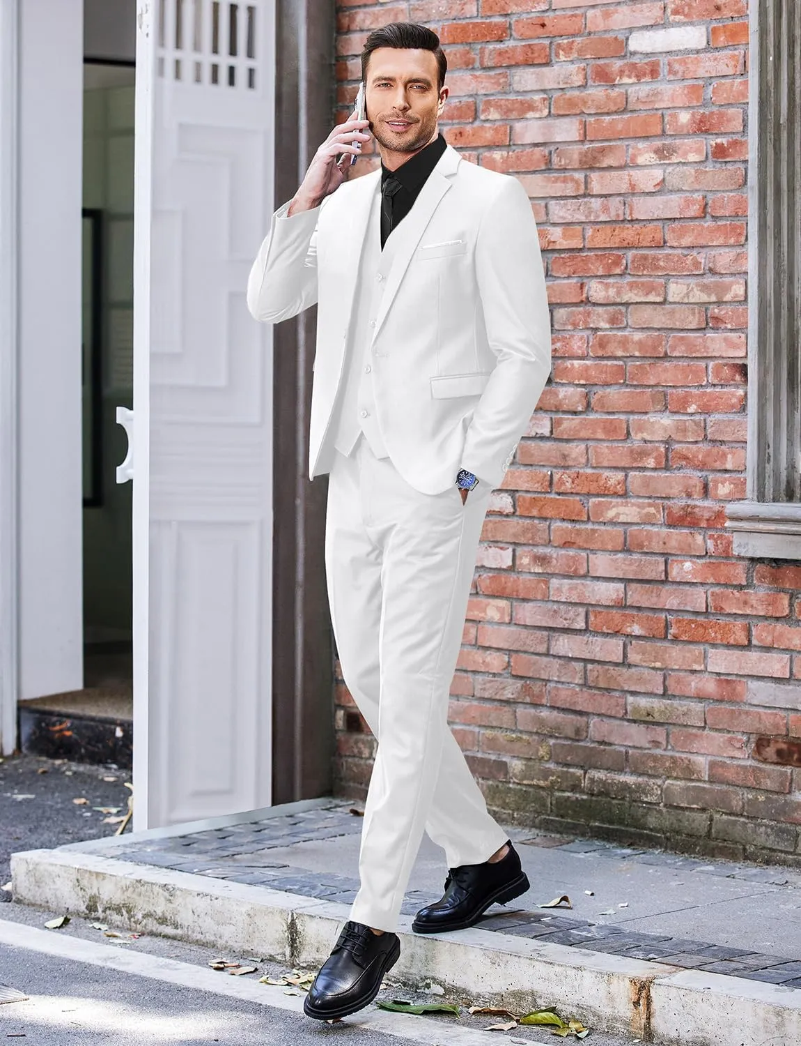 COOFANDY Men's 3 Piece Wedding Suit Set One Button Slim Fit Jacket Blazer Vest Pants Set Groom Prom Tuxedo Suits