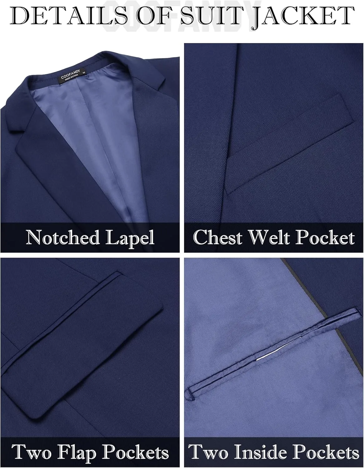 COOFANDY Men's Suits 3 Piece Slim Fit Set Two Button Suit Jacket Vest Pants for Business, Wedding, Party