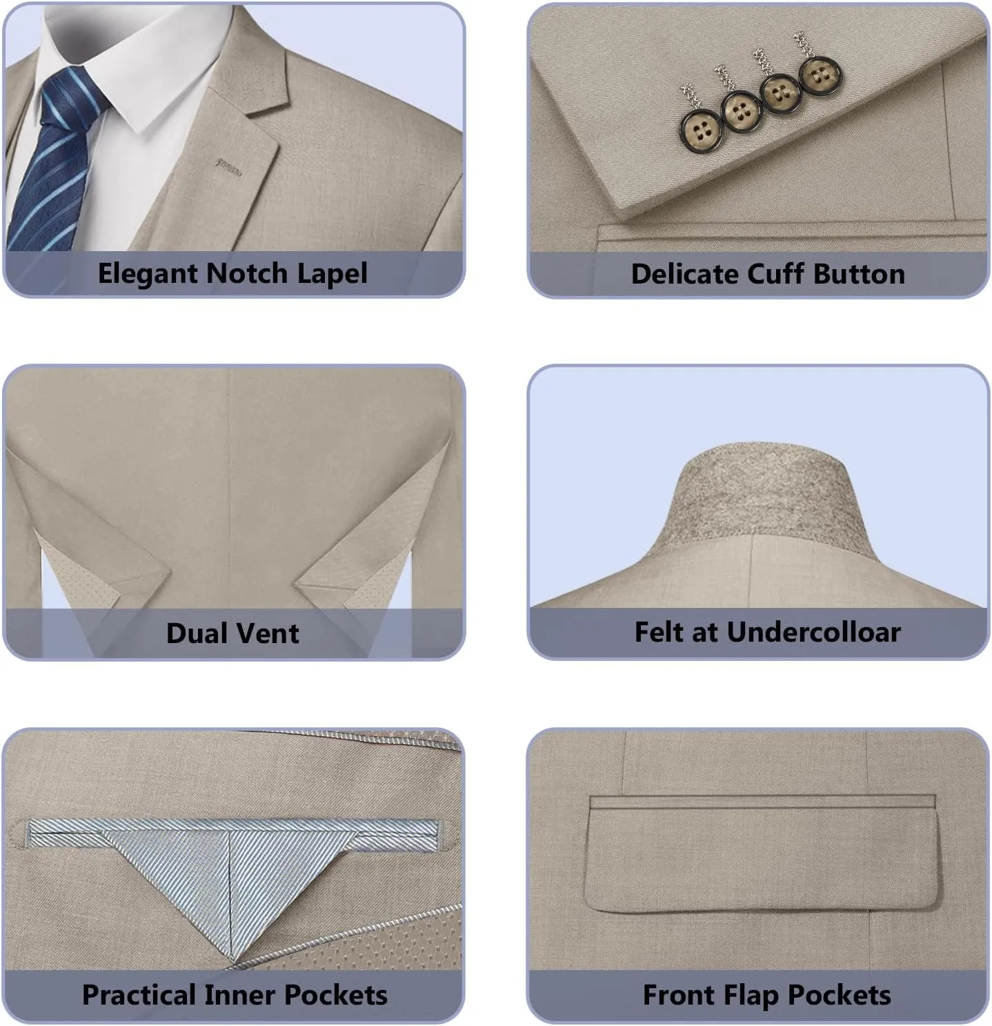 Cooper & Nelson Men's 3 Piece Slim Fit Suit Set, One Button Solid Jacket Vest Pants with Tie