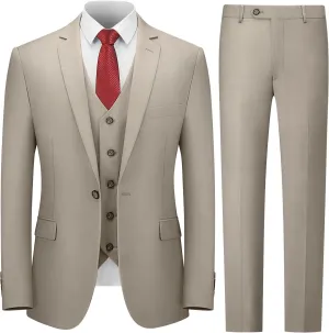Cooper & Nelson Men's 3 Piece Slim Fit Suit Set, One Button Solid Jacket Vest Pants with Tie
