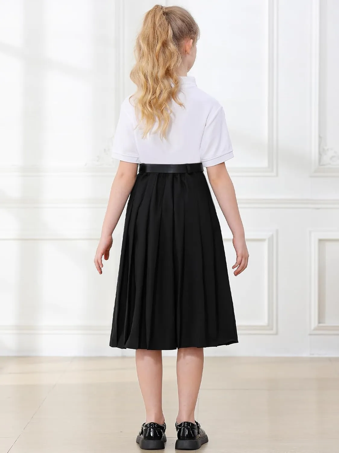Cromoncent Girls Womens High Waist Pleated Long Skirt with Pockets