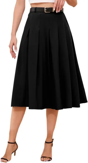 Cromoncent Girls Womens High Waist Pleated Long Skirt with Pockets