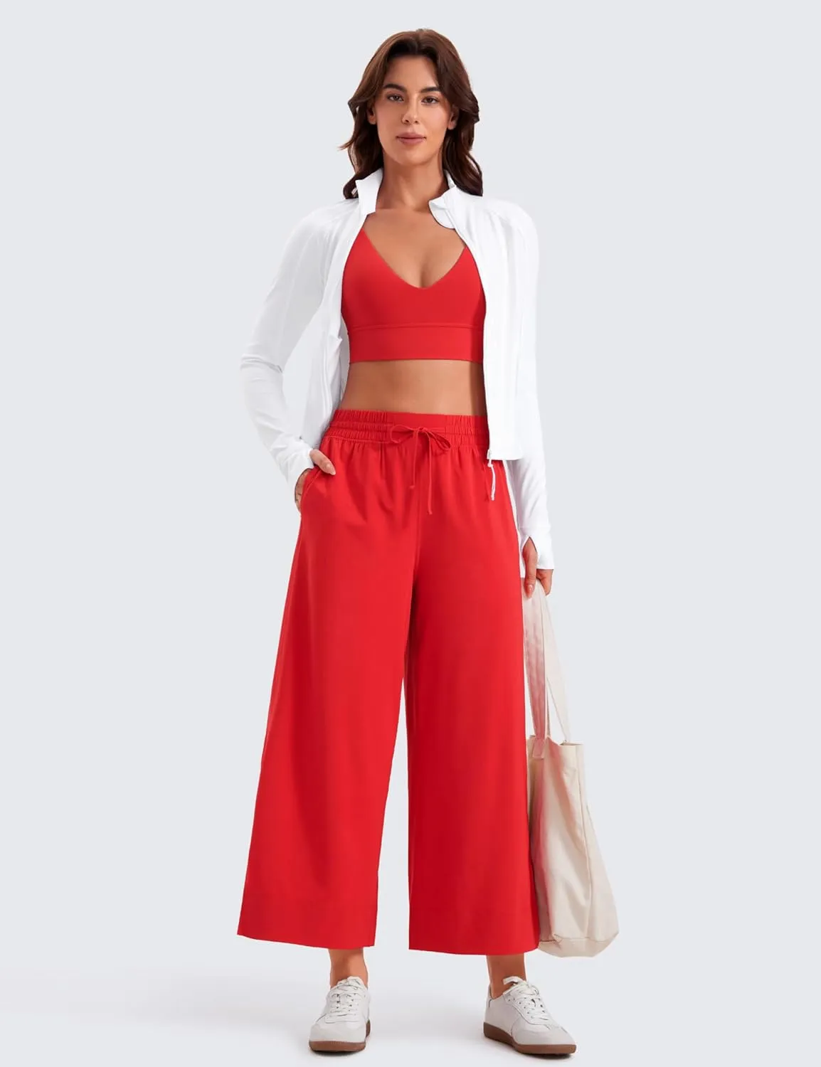 CRZ YOGA Lightweight Wide Leg Cropped Pants for Women 25" High Waisted Loose Casual Lounge Travel Work Sweatpants Summer