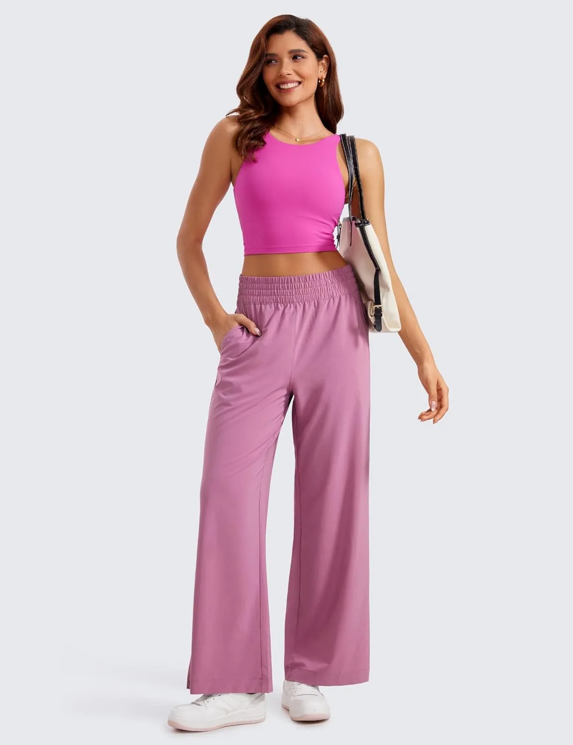 CRZ YOGA Lightweight Wide Leg Pants for Women 30" High Waisted Casual Lounge Travel Work Sweatpants Loose Fit Summer